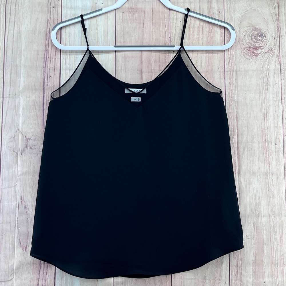 Babaton Black Mesh Trim V-Neck Cami Tank Top Women's XS Sleeveless Adj-Straps - Picture 2 of 8